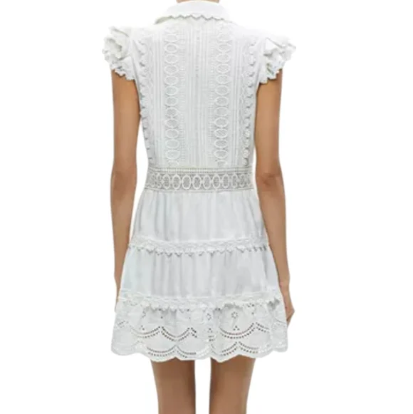 NEW..Alicia + Olivia Meeko Embroidered Eyelet Lace Trim Cotton Minidress.Size 6 - Picture 3 of 10
